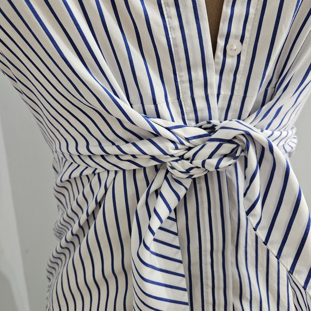 Lauren Ralph Lauren Blue White Stripe Wrap Blouse Short Sleeve XS Summer Resort - Picture 10 of 16